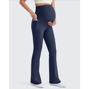 G4Free Size-M BareFeel Maternity Dress Flare Yoga Pants Stretchy‎ Blue
